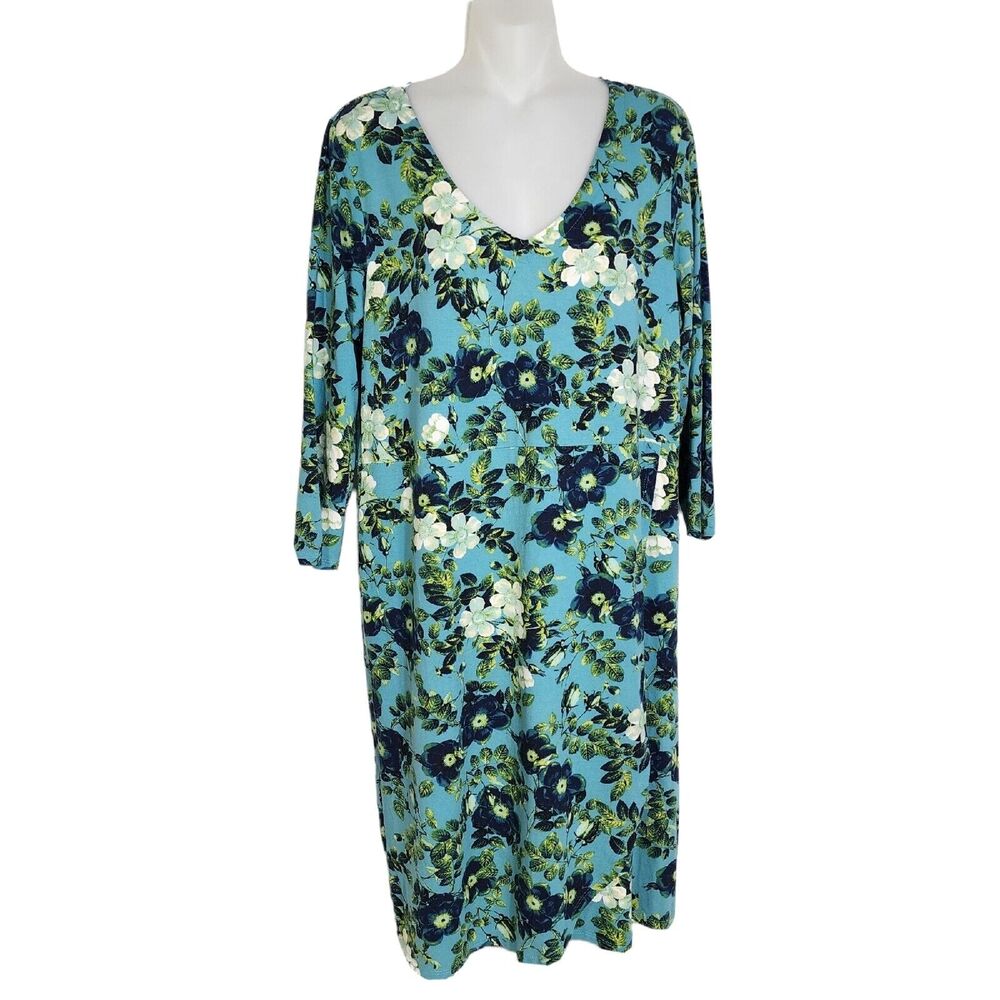 J Jill Wearever Collection Women Shift Dress Medium Wrap 3/4 Sleeve VNeck Floral